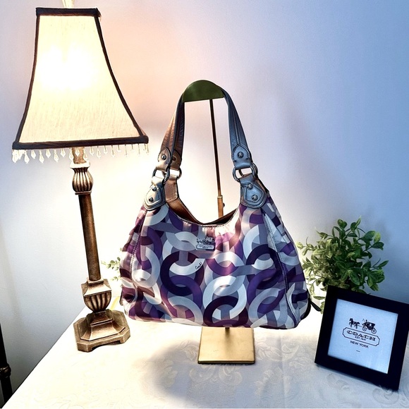 Coach Handbags - Coach Purple and White Madison Maggie Pop C Shoulder Bag